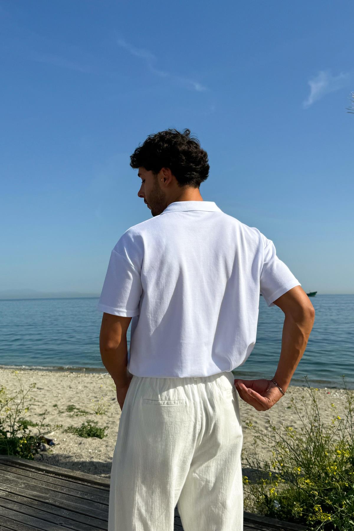 Basic Polo Yaka Tişört Beyaz