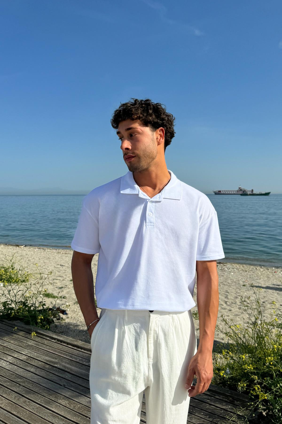 Basic Polo Yaka Tişört Beyaz