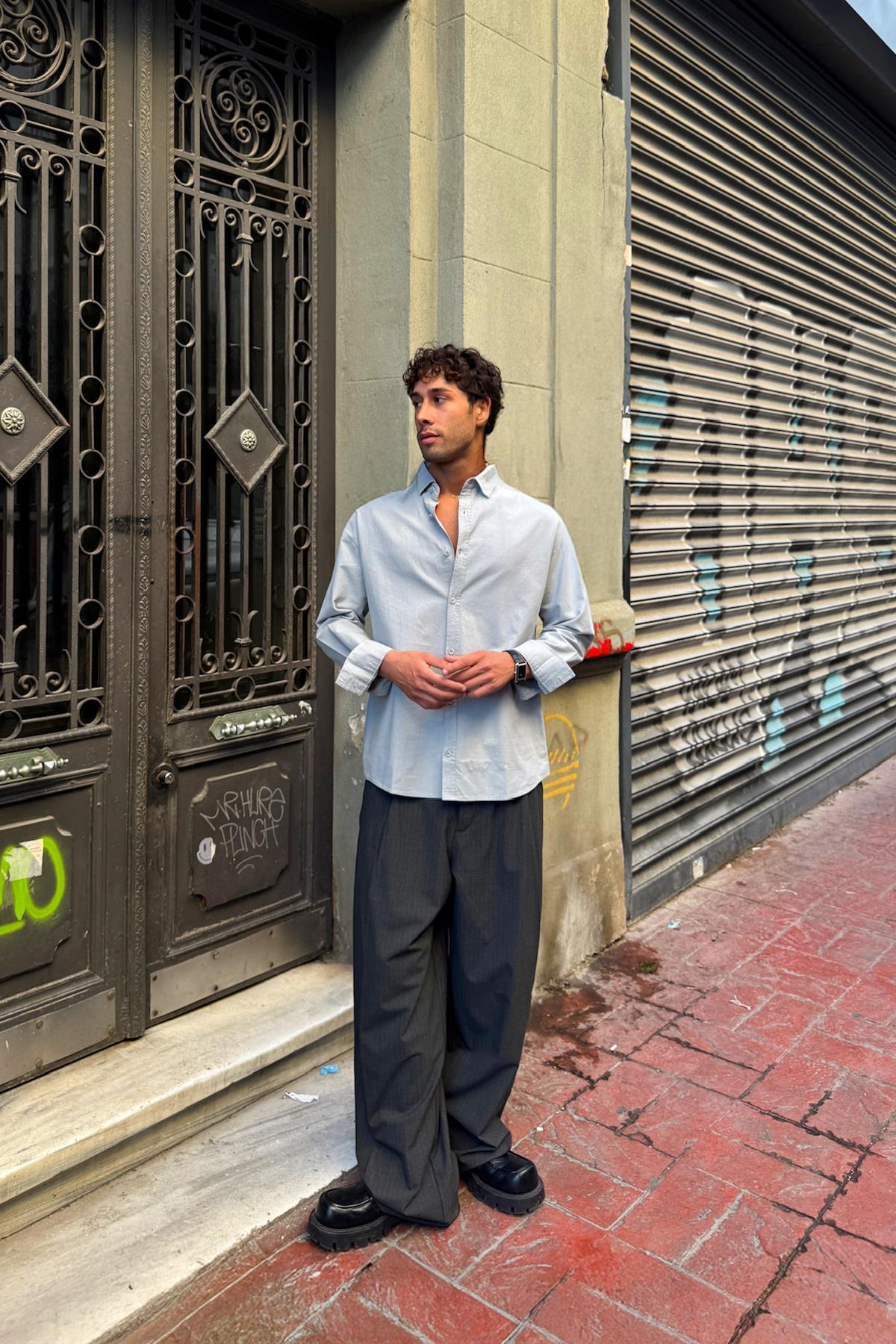 Basıc Regular Gömlek Gri