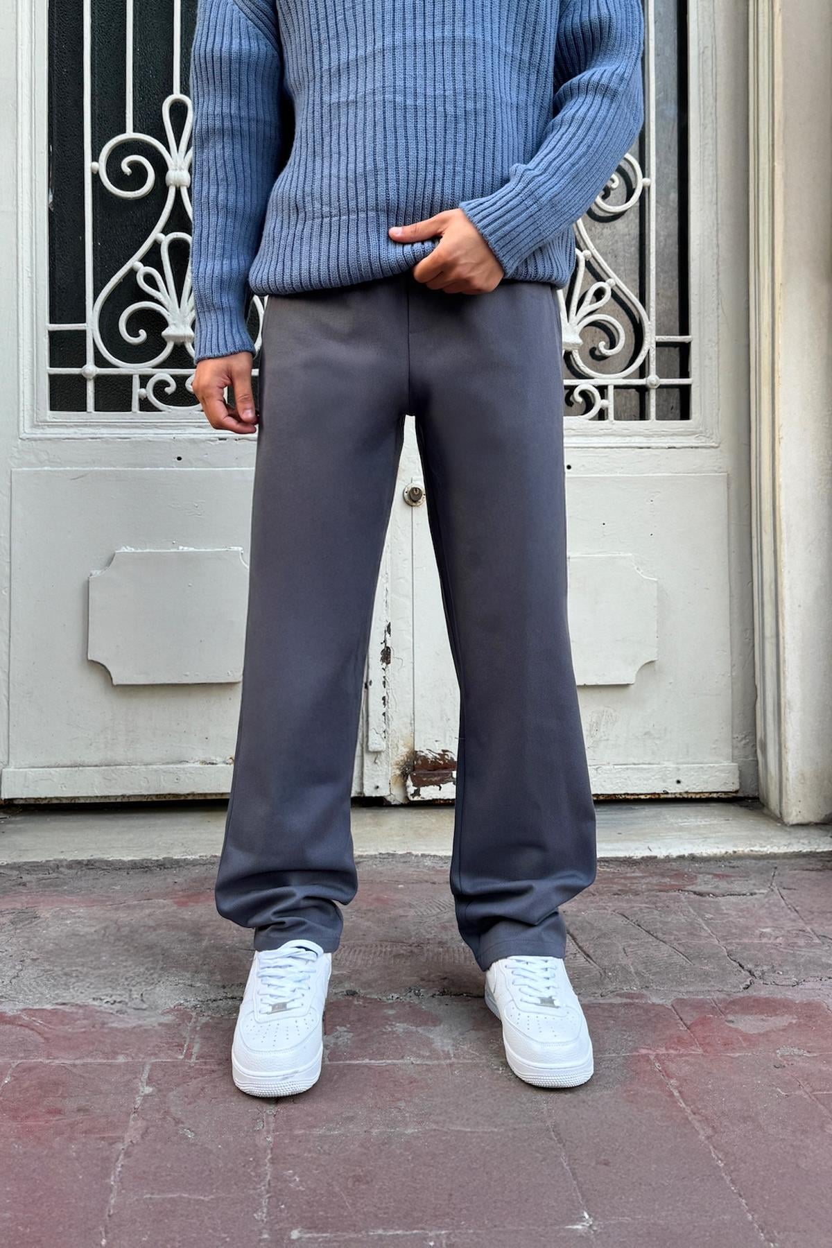 Basic Regular Gabardin Pantolon Gri
