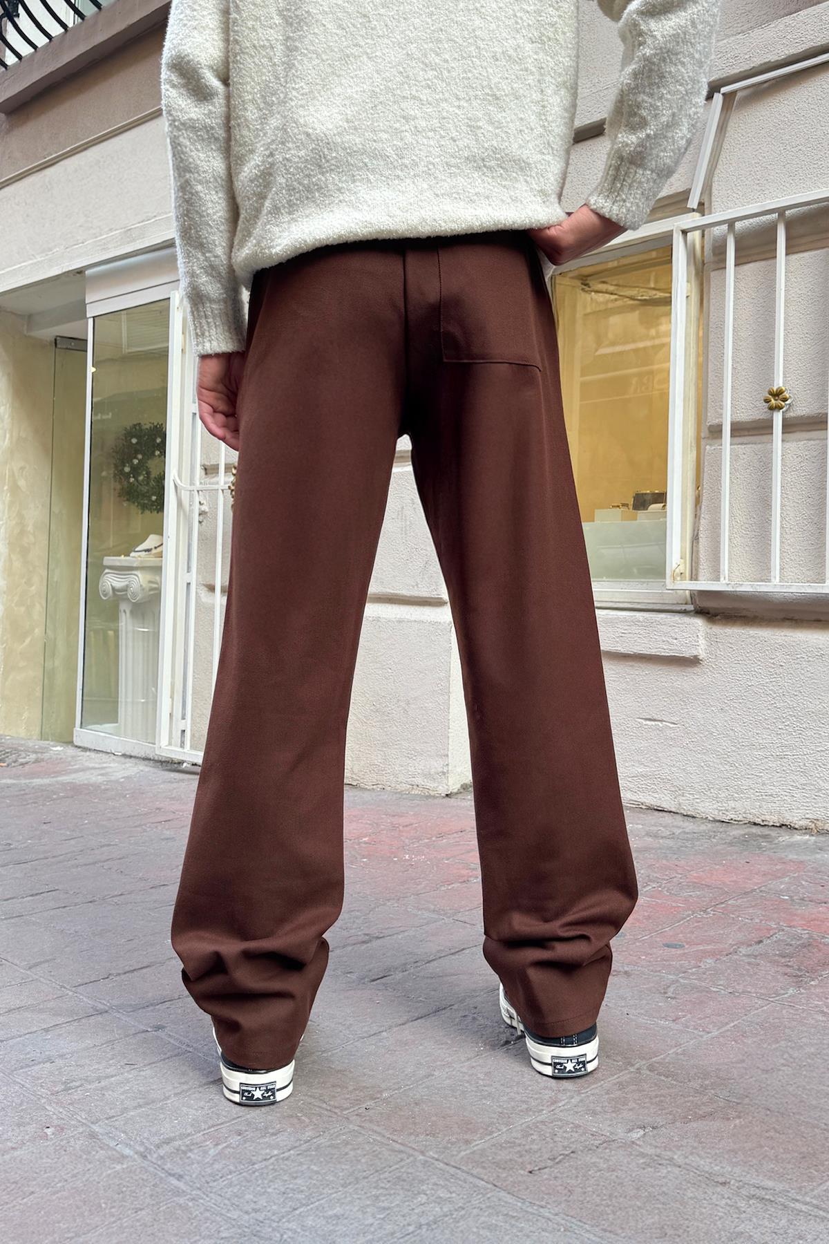 Basic Regular Gabardin Pantolon Kahverengi