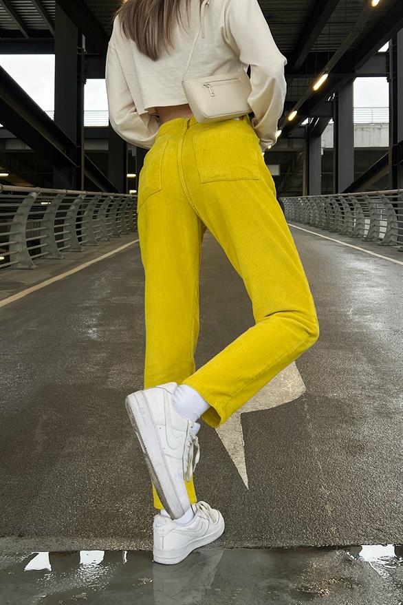 Basic Sarı Kadife Pantolon
