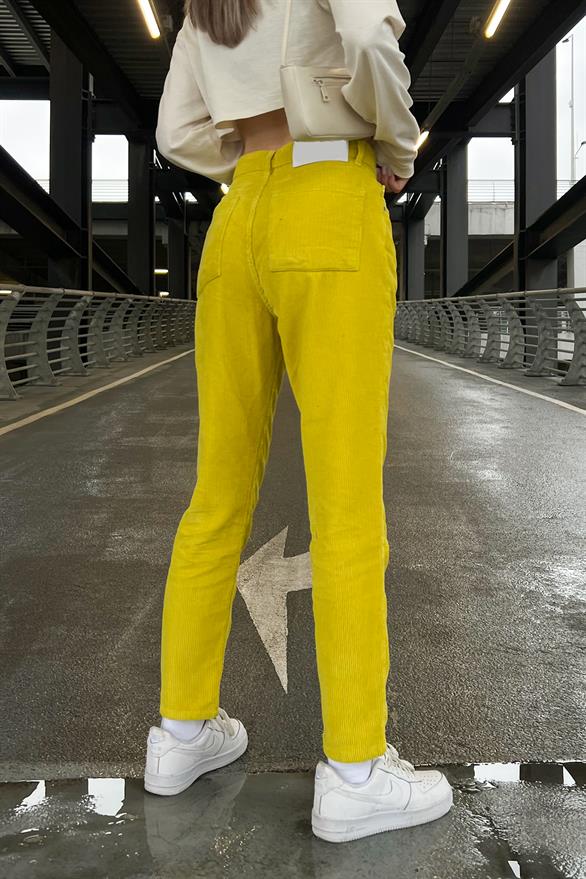 Basic Sarı Kadife Pantolon