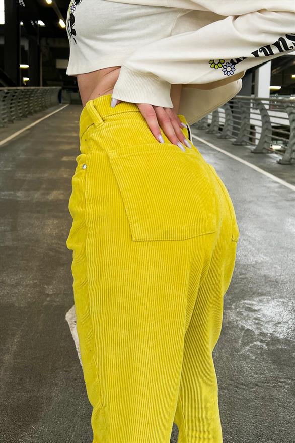 Basic Sarı Kadife Pantolon