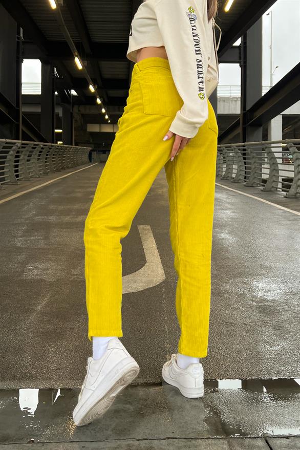 Basic Sarı Kadife Pantolon
