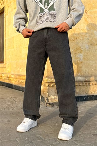 Basic Kar Yıkama Baggy Jean Siyah