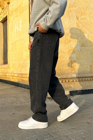 Basic Kar Yıkama Baggy Jean Siyah