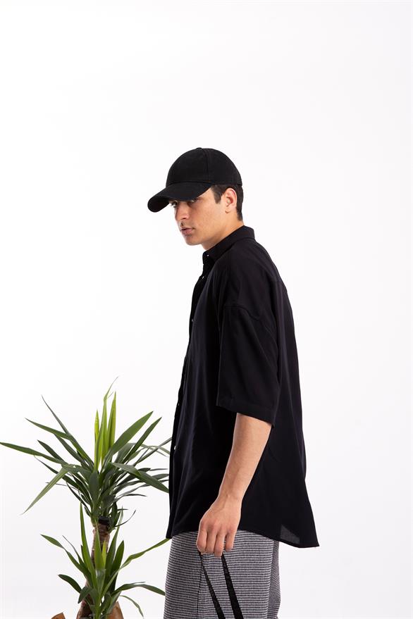 Basic Siyah Oversize Kısa Kol Gömlek