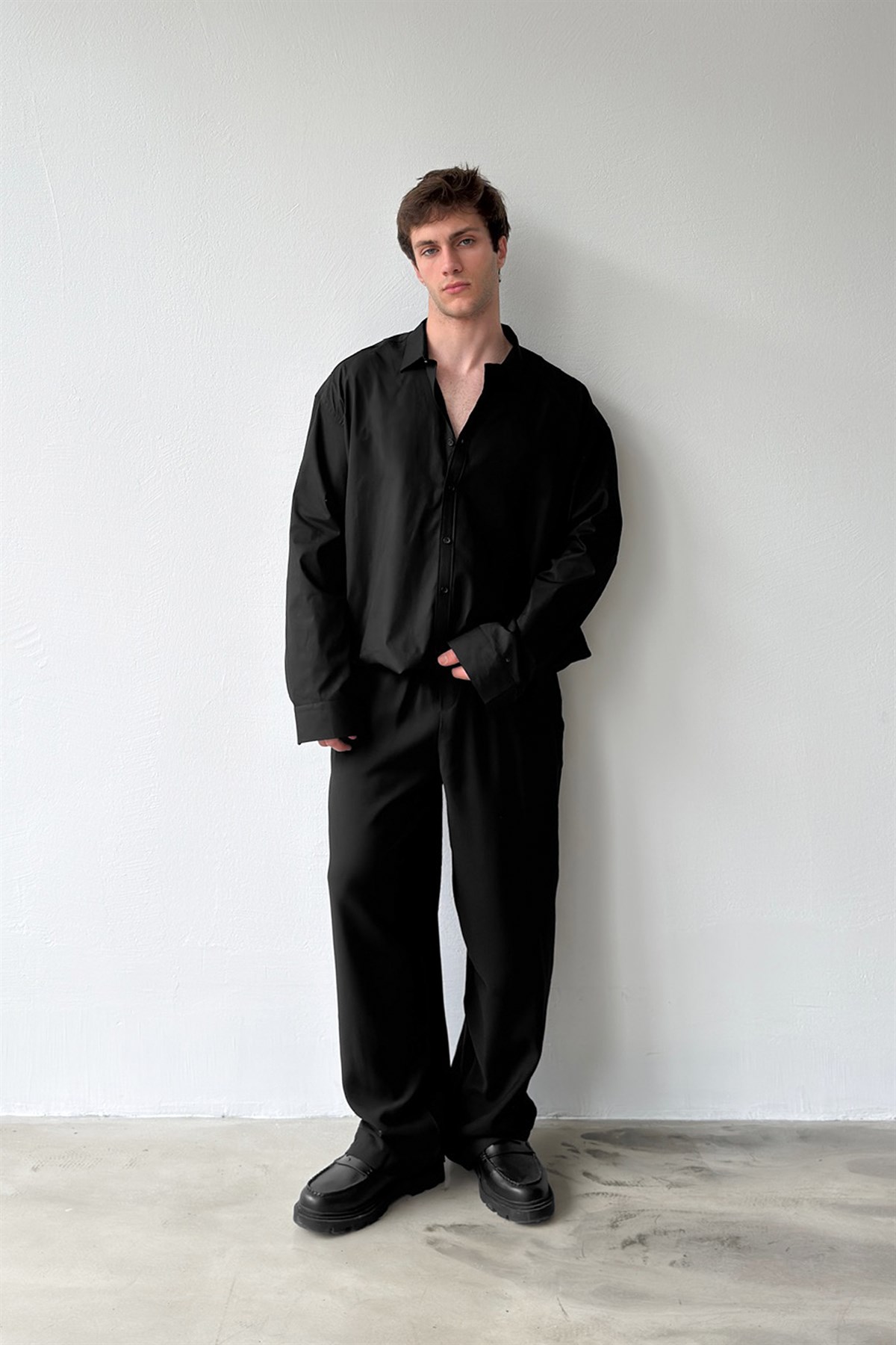 Basic Siyah Poplin Oversize Gömlek
