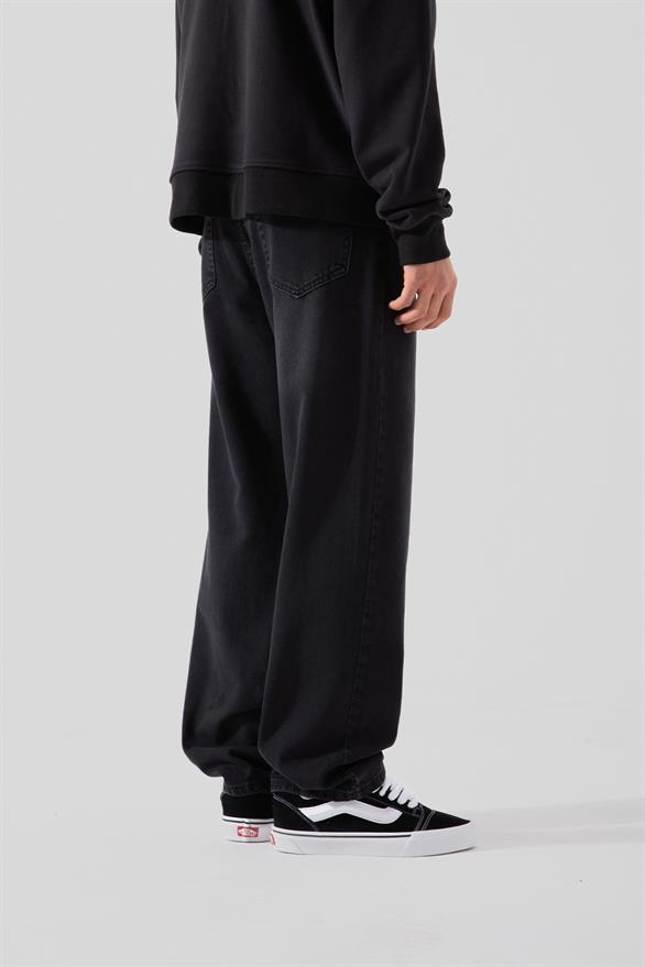 Basic Yıkamalı Siyah Baggy Pantolon