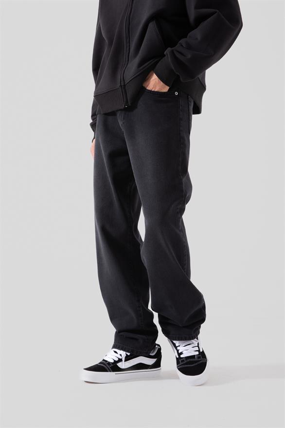 Basic Yıkamalı Siyah Baggy Pantolon