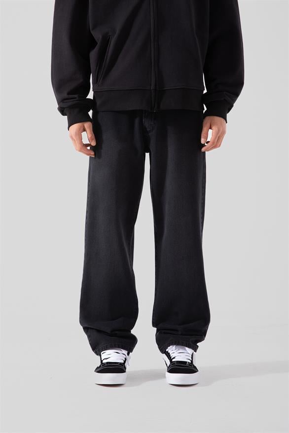 Basic Yıkamalı Siyah Baggy Pantolon