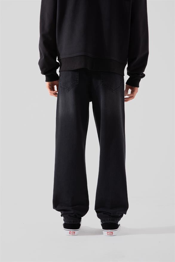 Basic Yıkamalı Siyah Baggy Pantolon