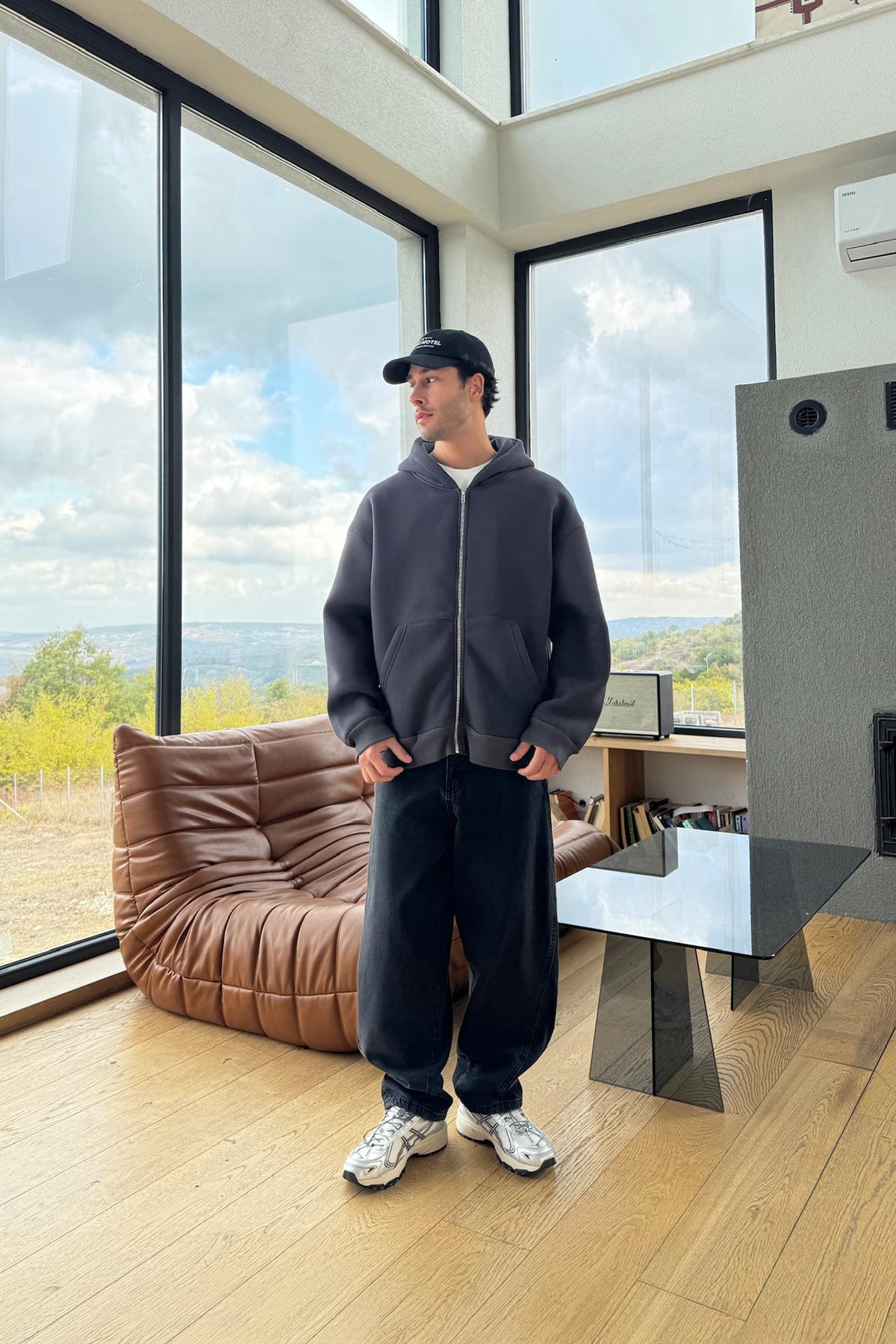 Basic Zip Hoodie Füme