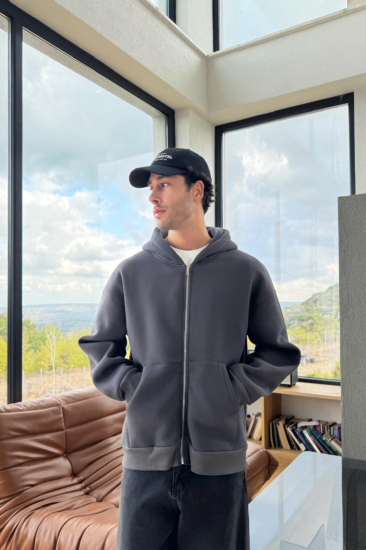 Basic Zip Hoodie Füme