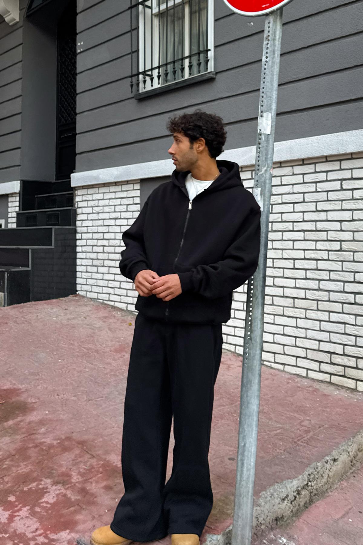 Basic Zip Hoodie Siyah
