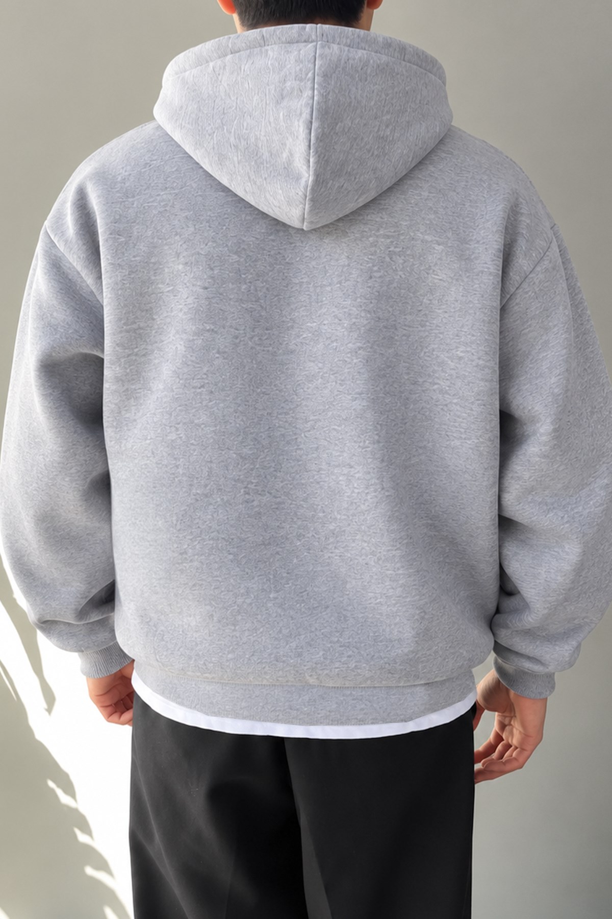 Basic Zip Hoodie Gri Melanj
