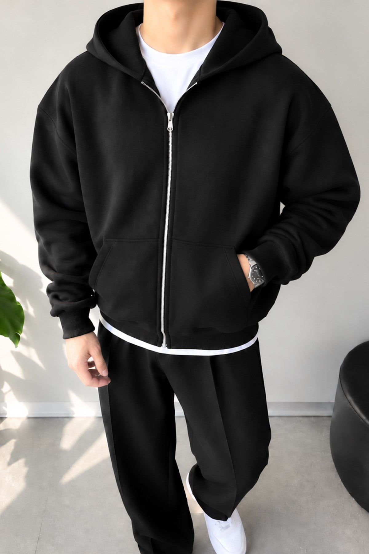 Basic Zip Hoodie Siyah