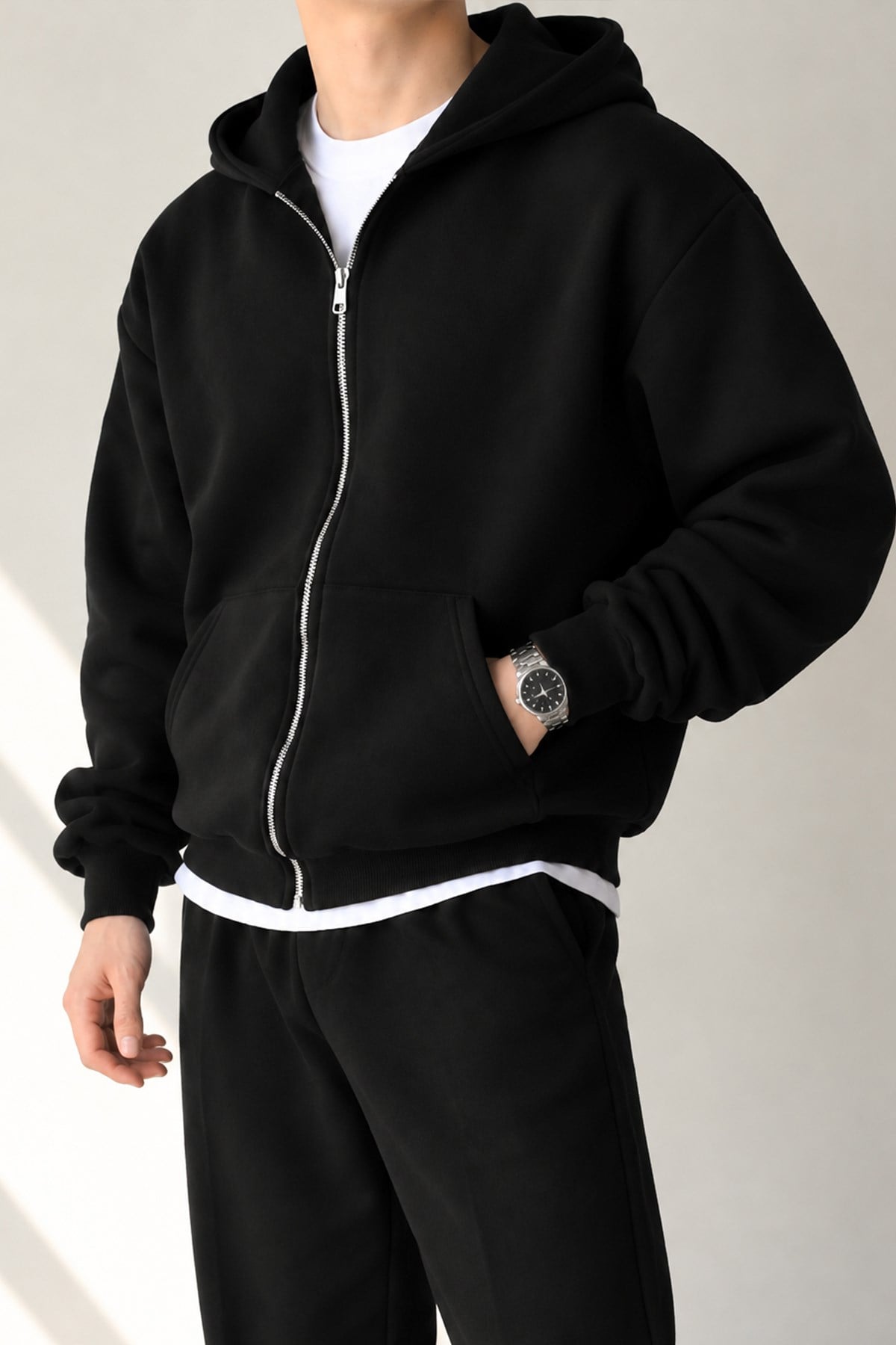 Basic Zip Hoodie Siyah