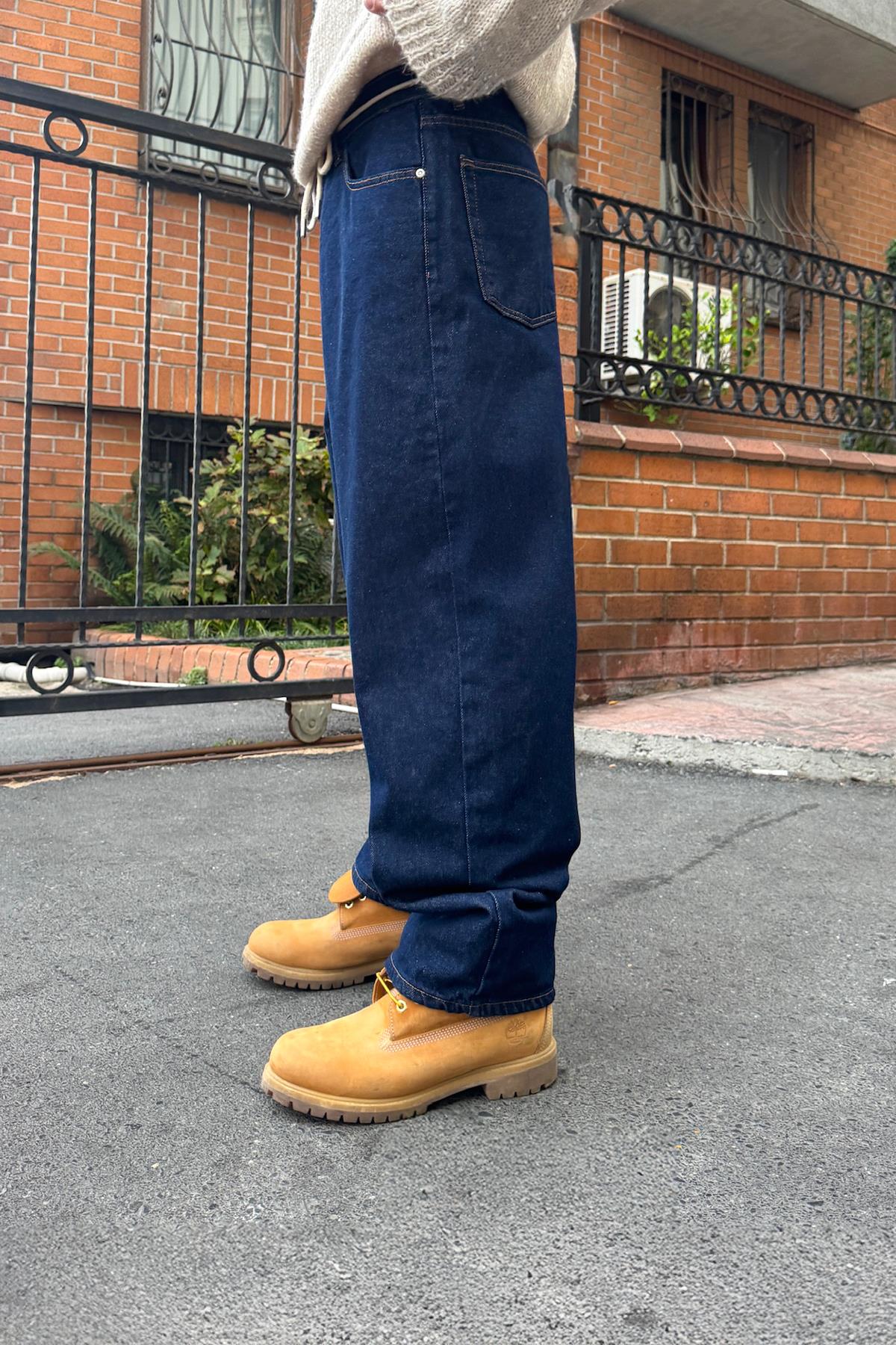 Bel Bağcıklı Baggy Jean Lacivert