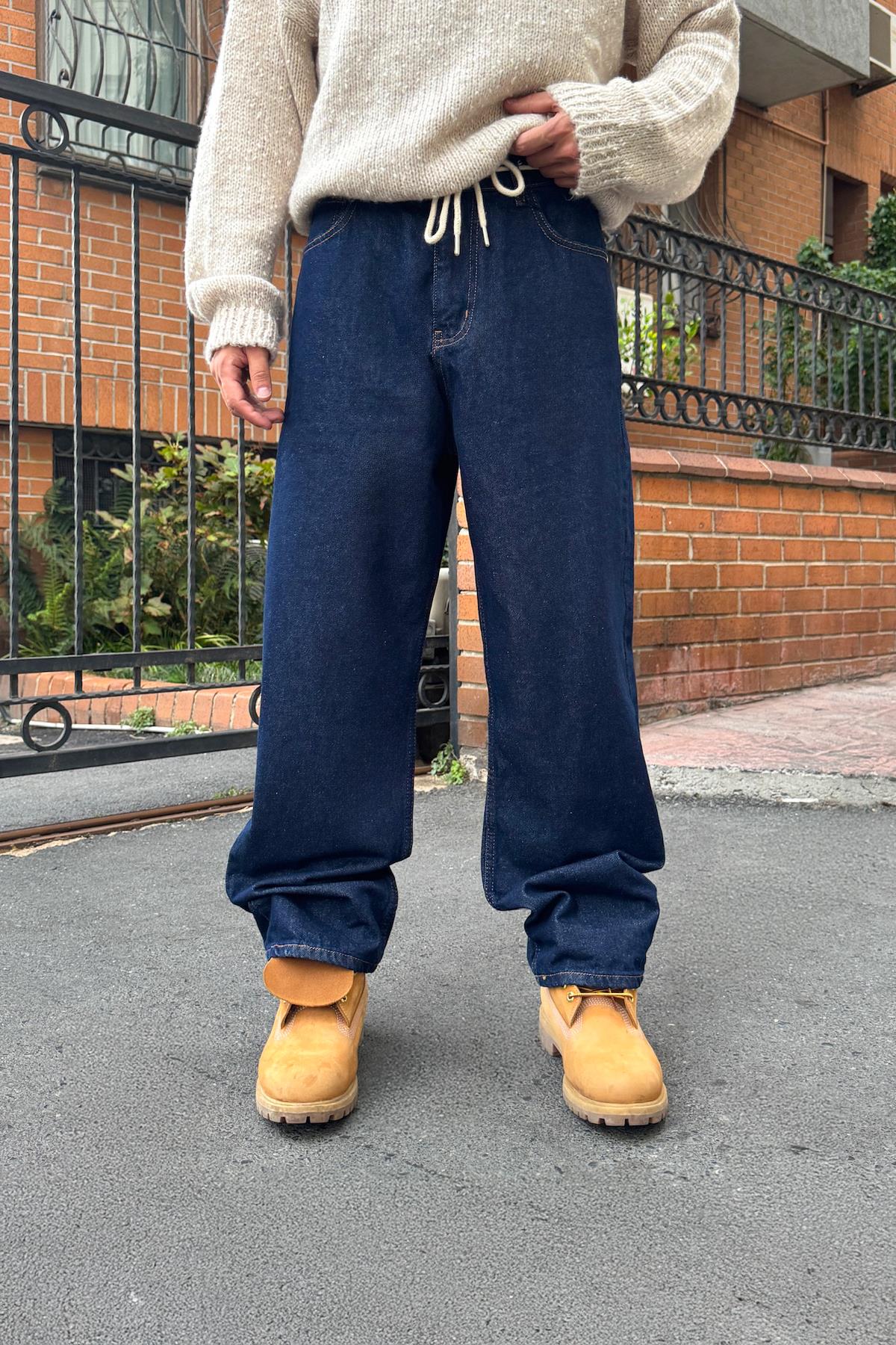 Bel Bağcıklı Baggy Jean Lacivert
