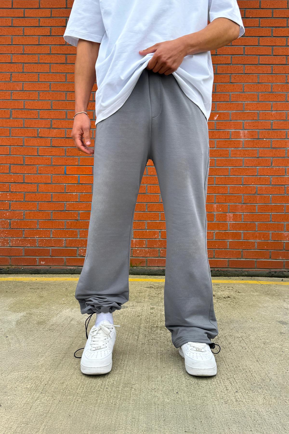 Bel Bağcıklı Cep Detaylı Füme Jogger Eşofman Altı