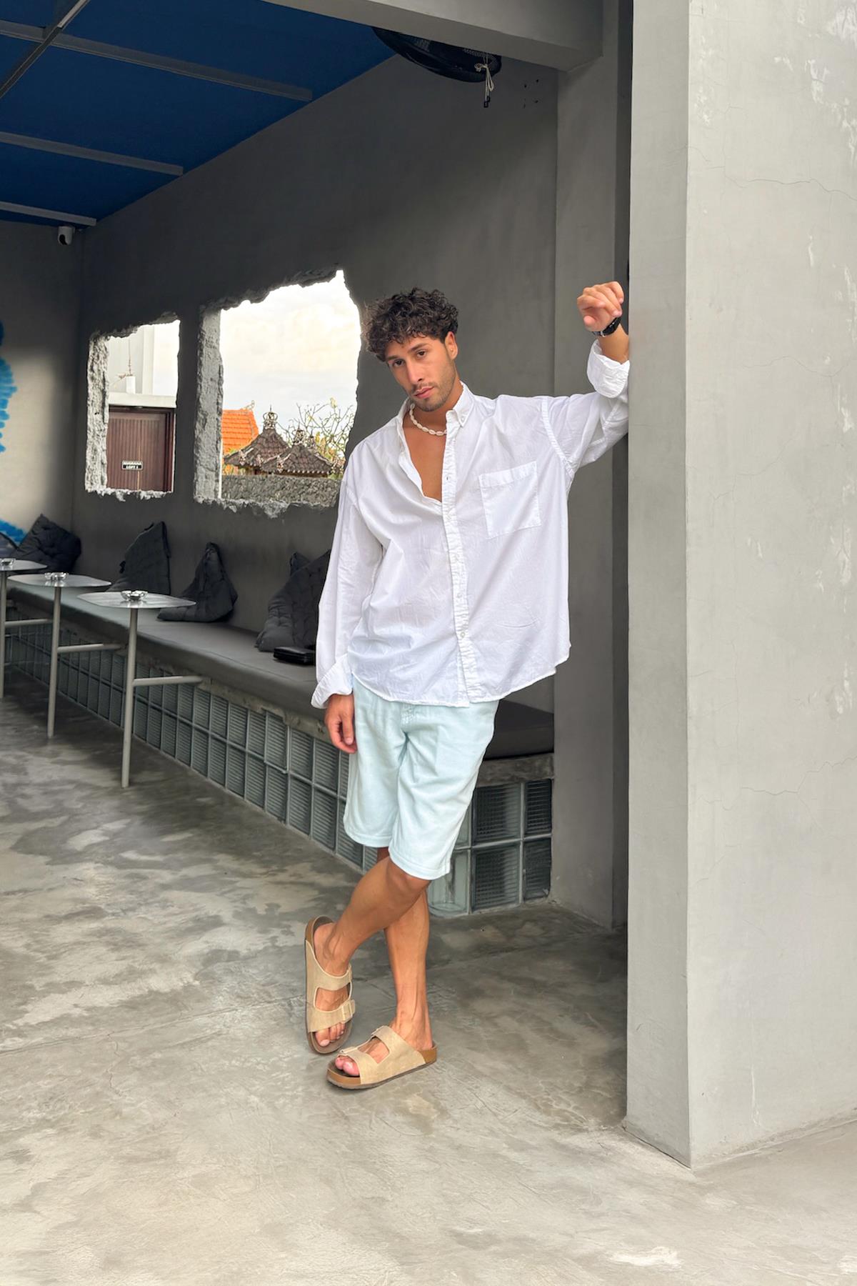 Bel Bağcıklı Gabardin Şort Mavi