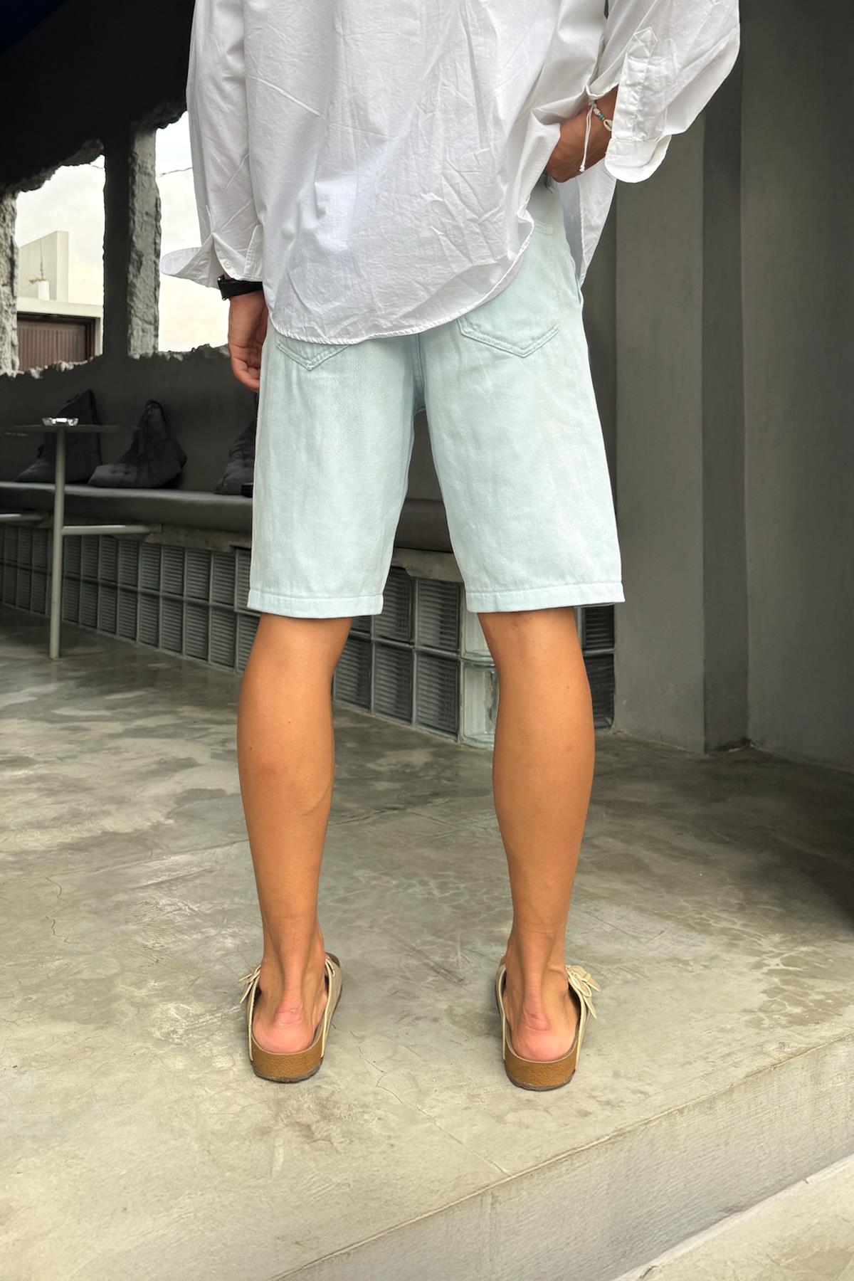 Bel Bağcıklı Gabardin Şort Mavi