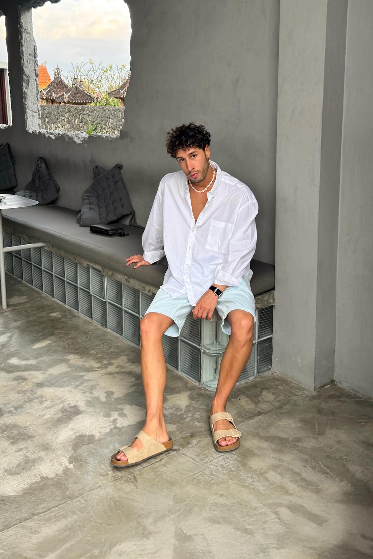 Bel Bağcıklı Gabardin Şort Mavi