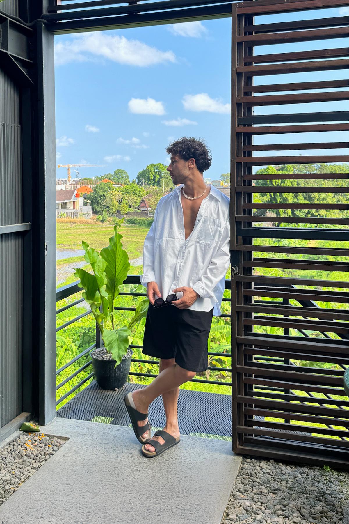 Bel Bağcıklı Keten Şort Siyah