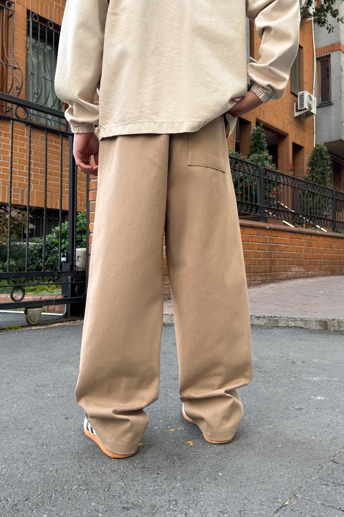 Bel Lastikli Baggy Gabardin Pantolon Vizon