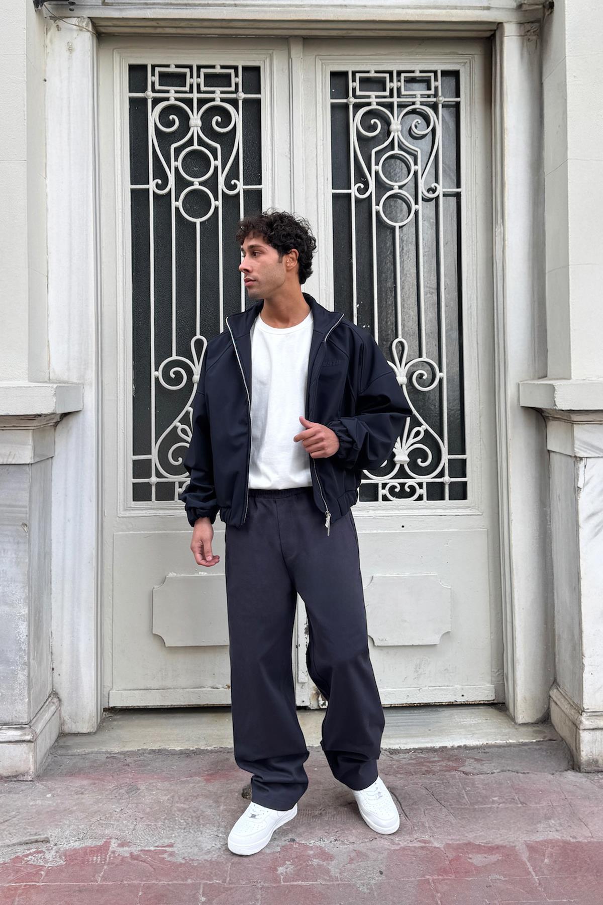 Bel Lastikli Baggy Gabardin Pantolon Füme