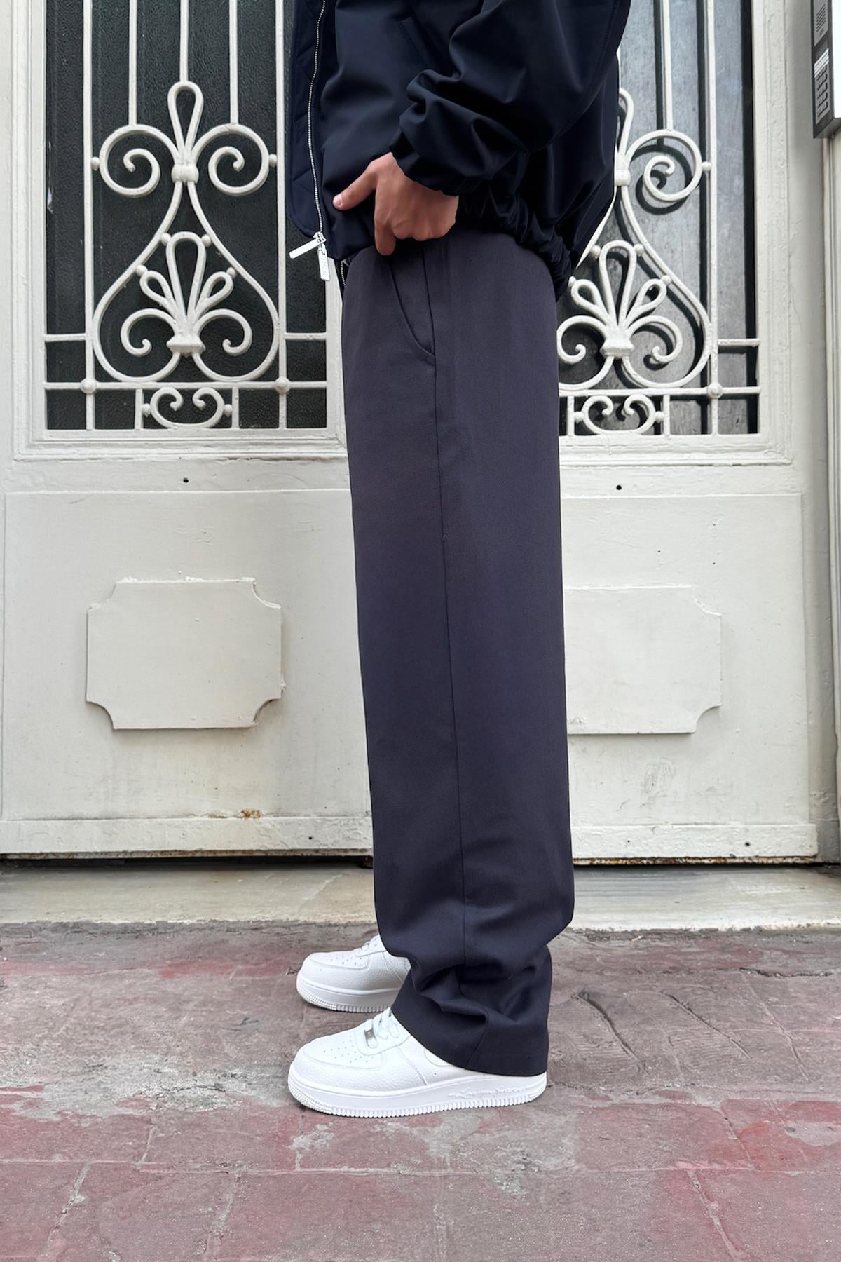 Bel Lastikli Baggy Gabardin Pantolon Füme