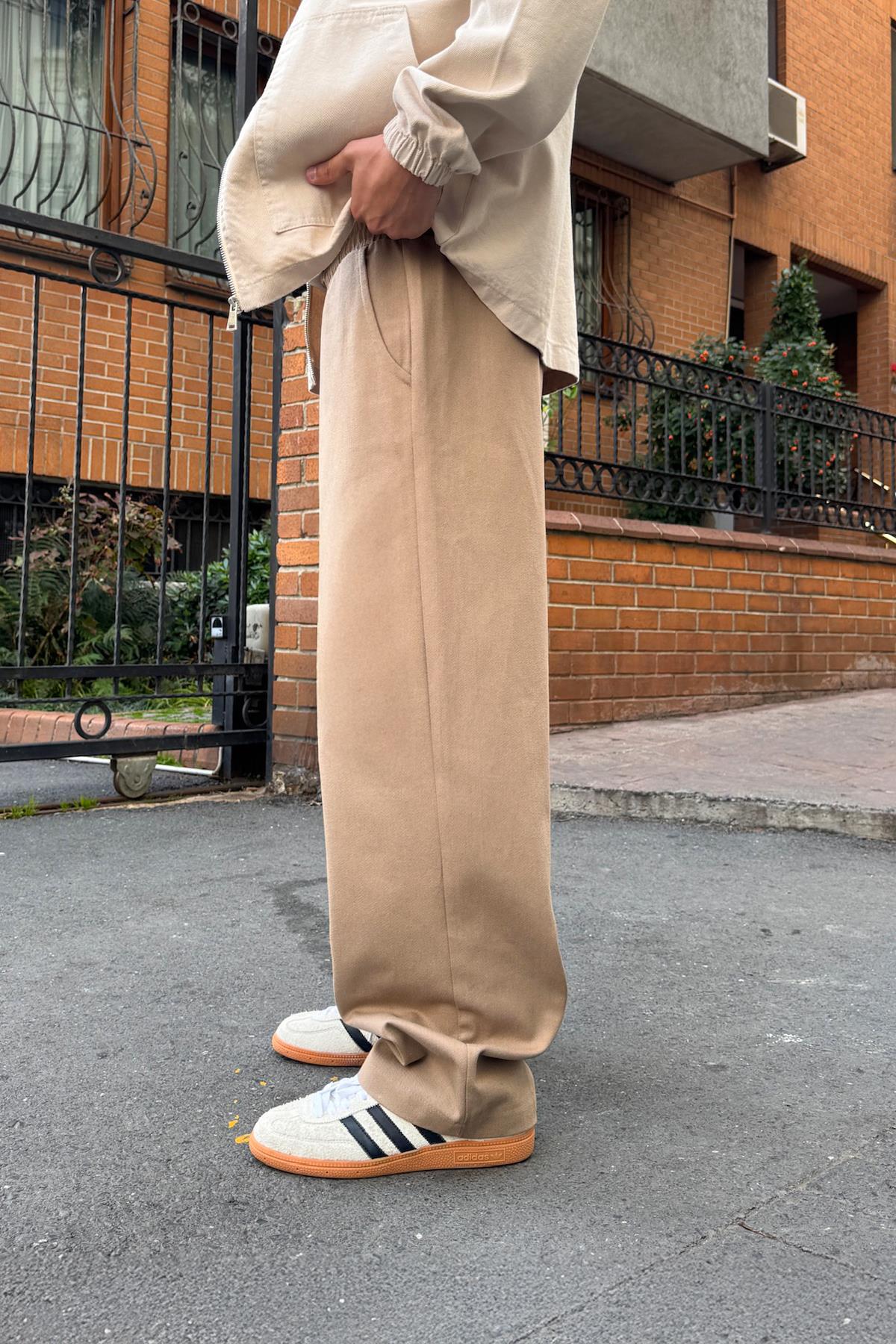 Bel Lastikli Baggy Gabardin Pantolon Vizon