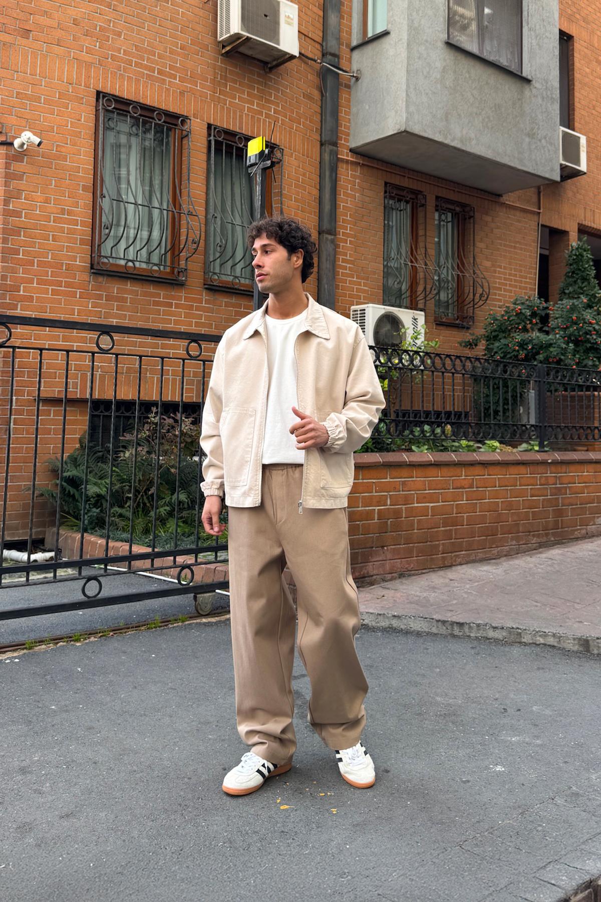 Bel Lastikli Baggy Gabardin Pantolon Vizon