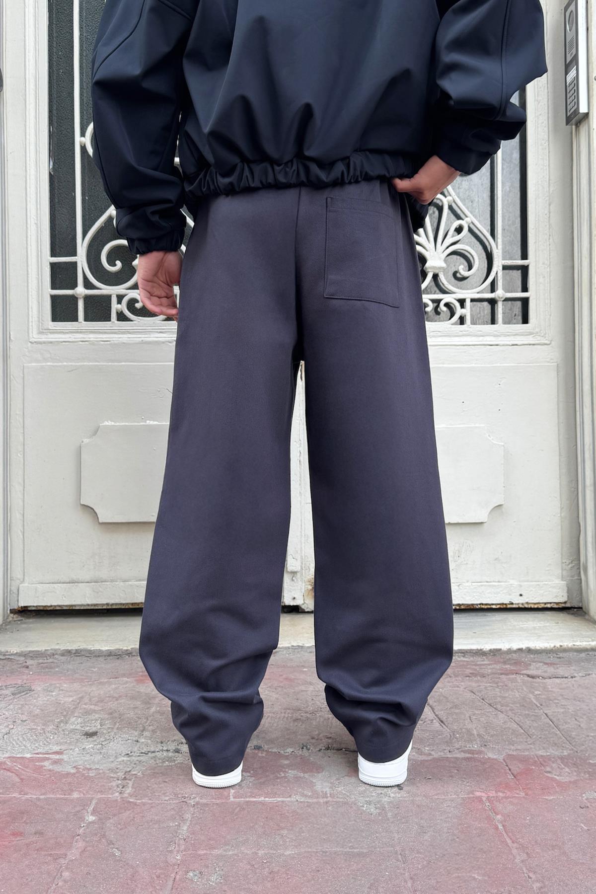 Bel Lastikli Baggy Gabardin Pantolon Füme