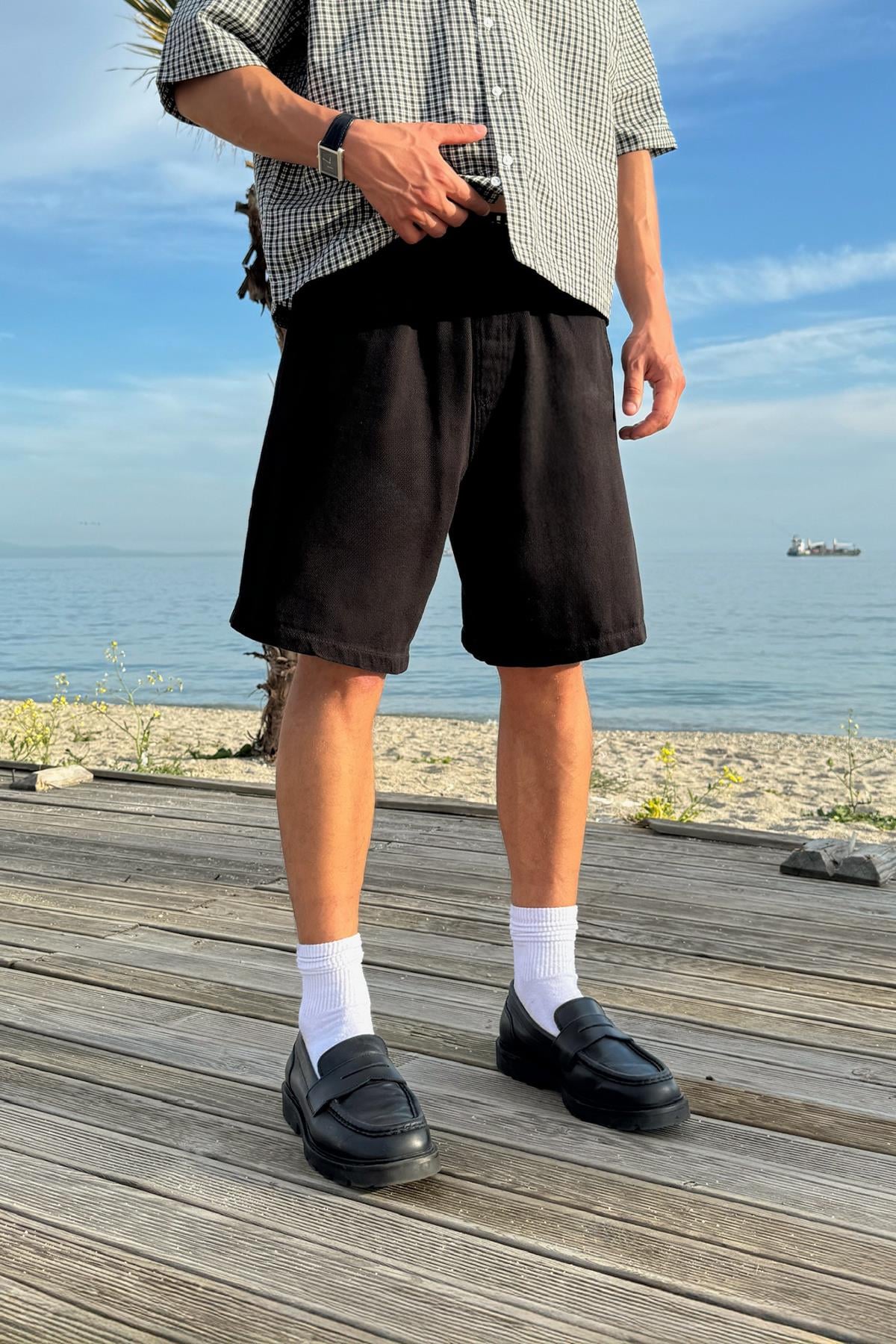 Bel Lastikli Basic Şort Siyah