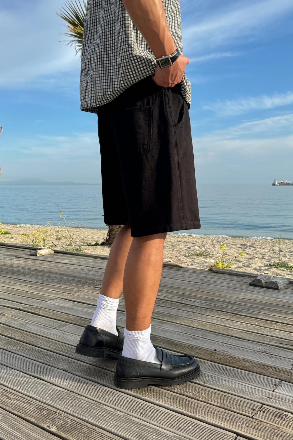 Bel Lastikli Basic Şort Siyah