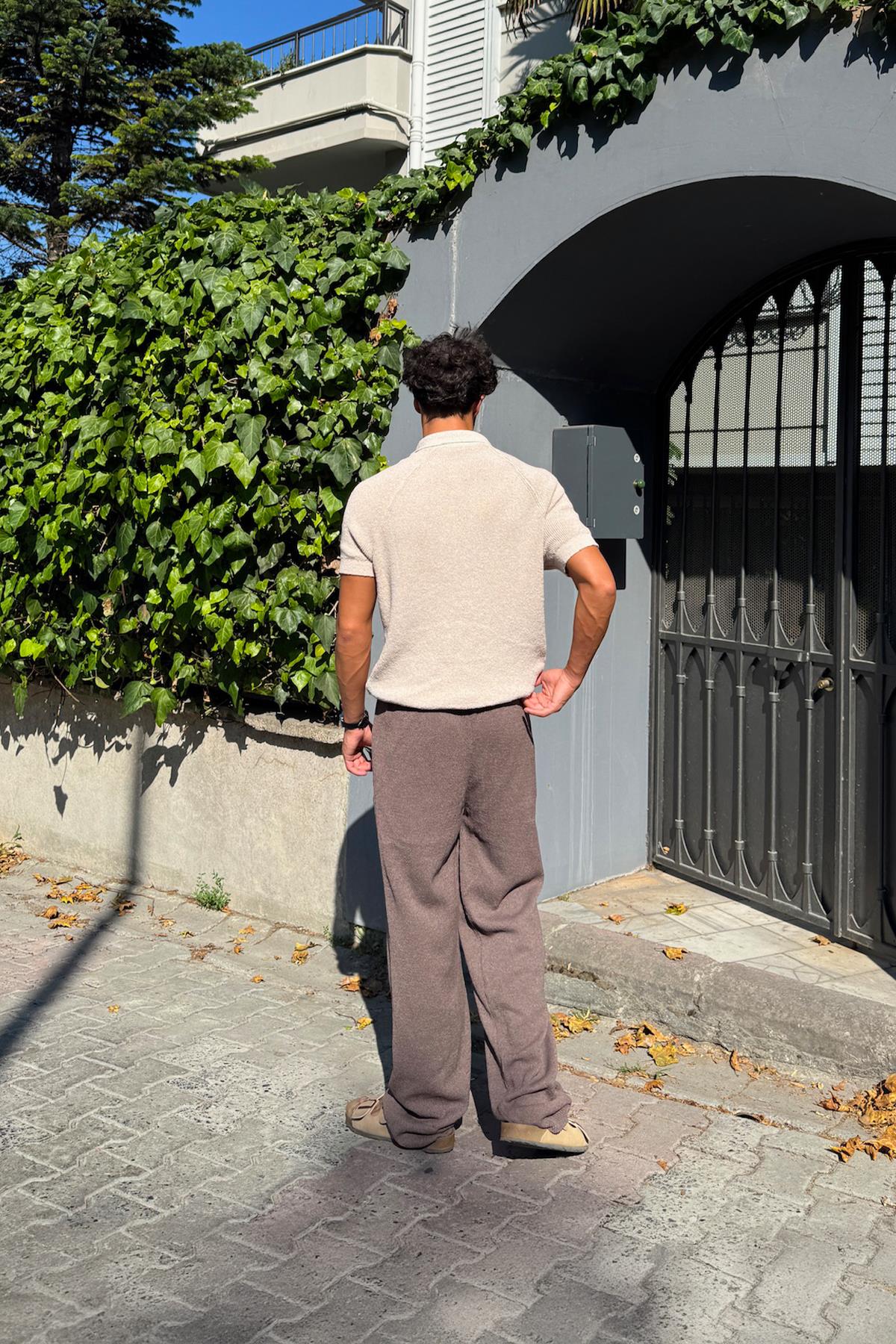 Bel Lastikli Basic Triko Pantolon Kahverengi