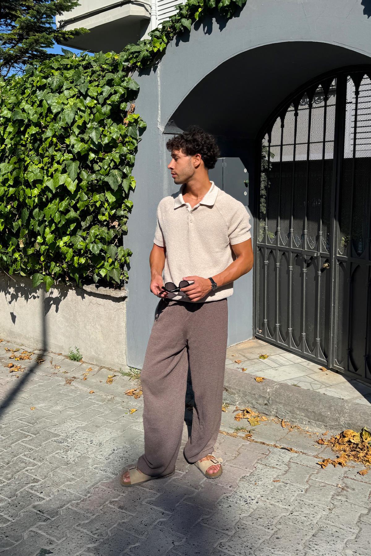 Bel Lastikli Basic Triko Pantolon Kahverengi