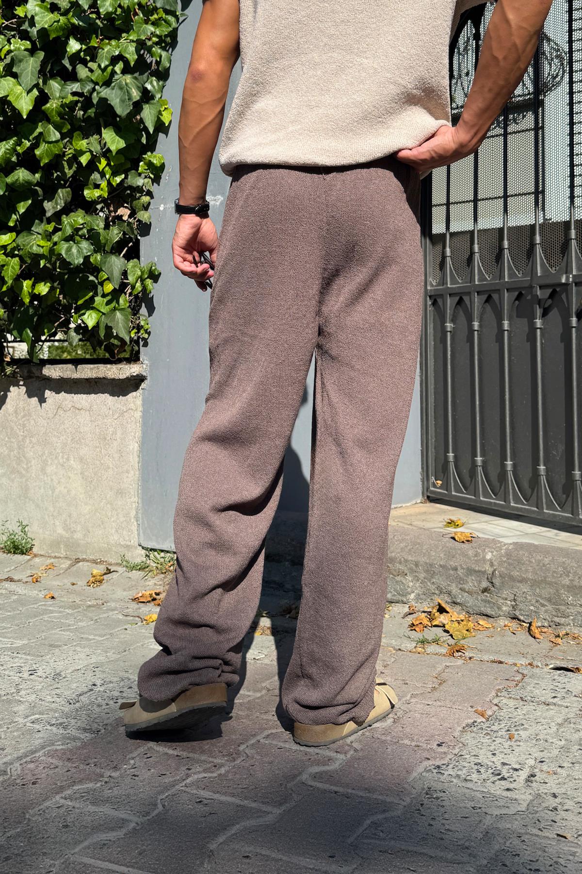 Bel Lastikli Basic Triko Pantolon Kahverengi