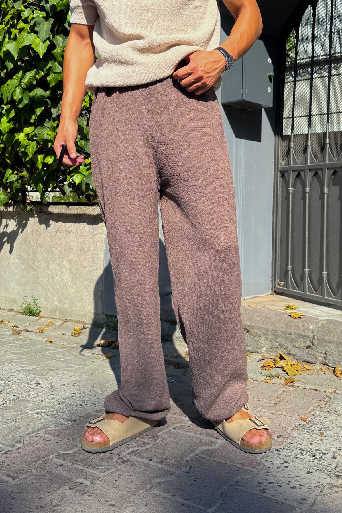 Bel Lastikli Basic Triko Pantolon Kahverengi