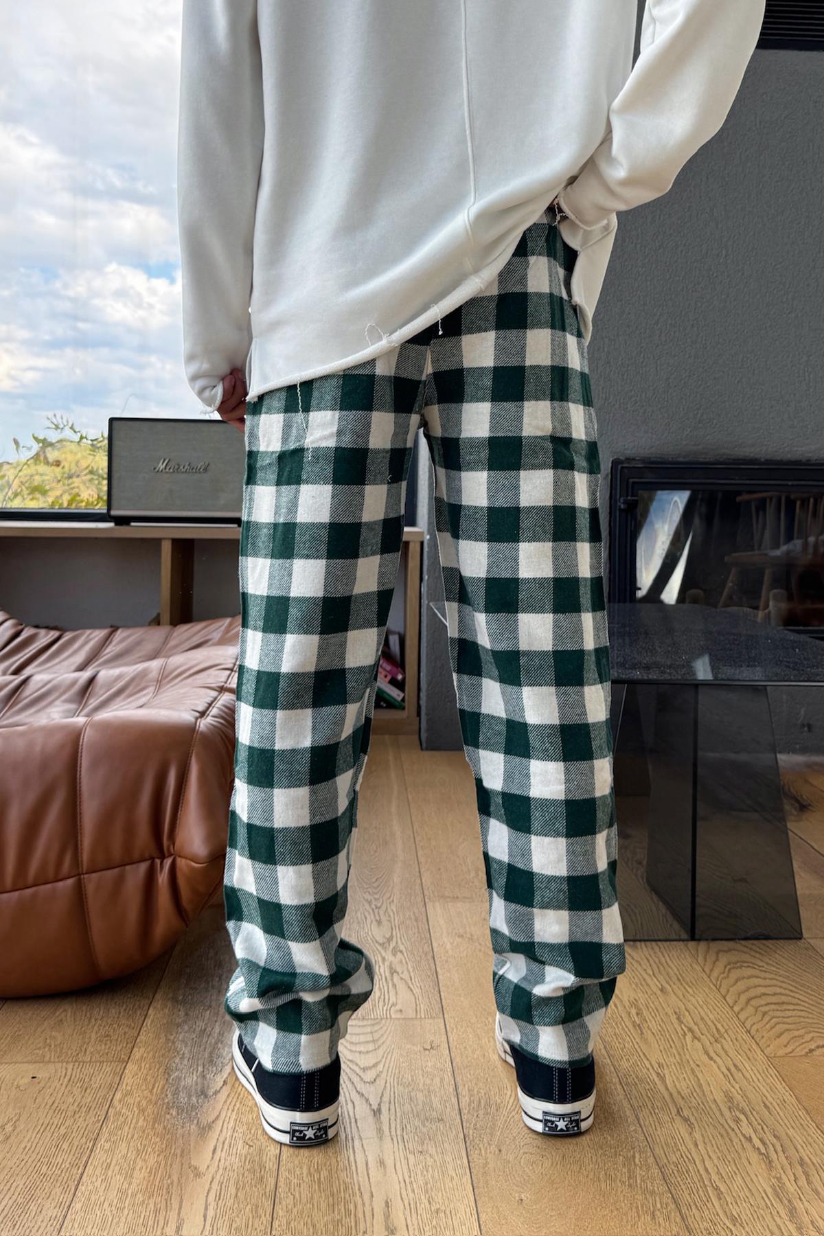 Bel Lastikli Ekose Model Eşofman Altı Yeşil