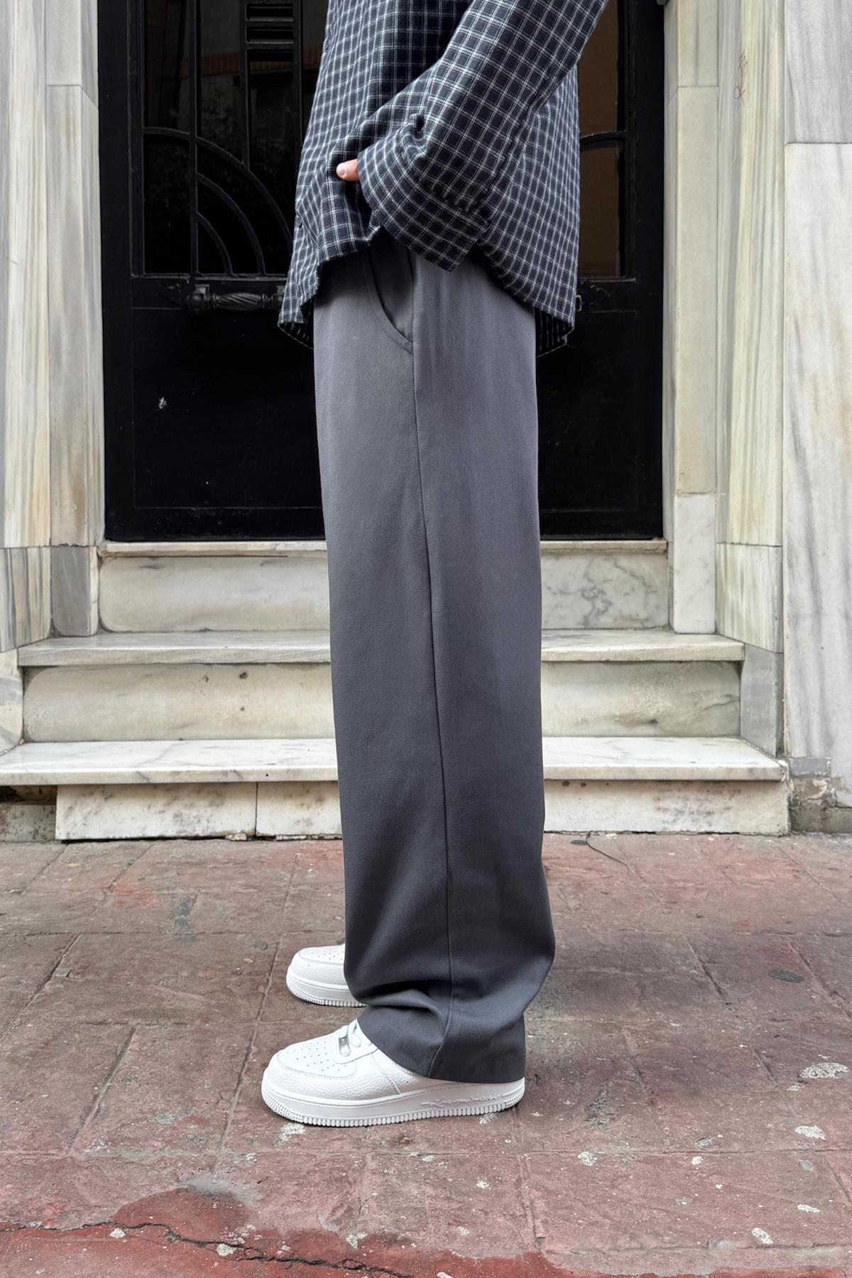 Bel Lastikli Baggy Gabardin Pantolon Gri