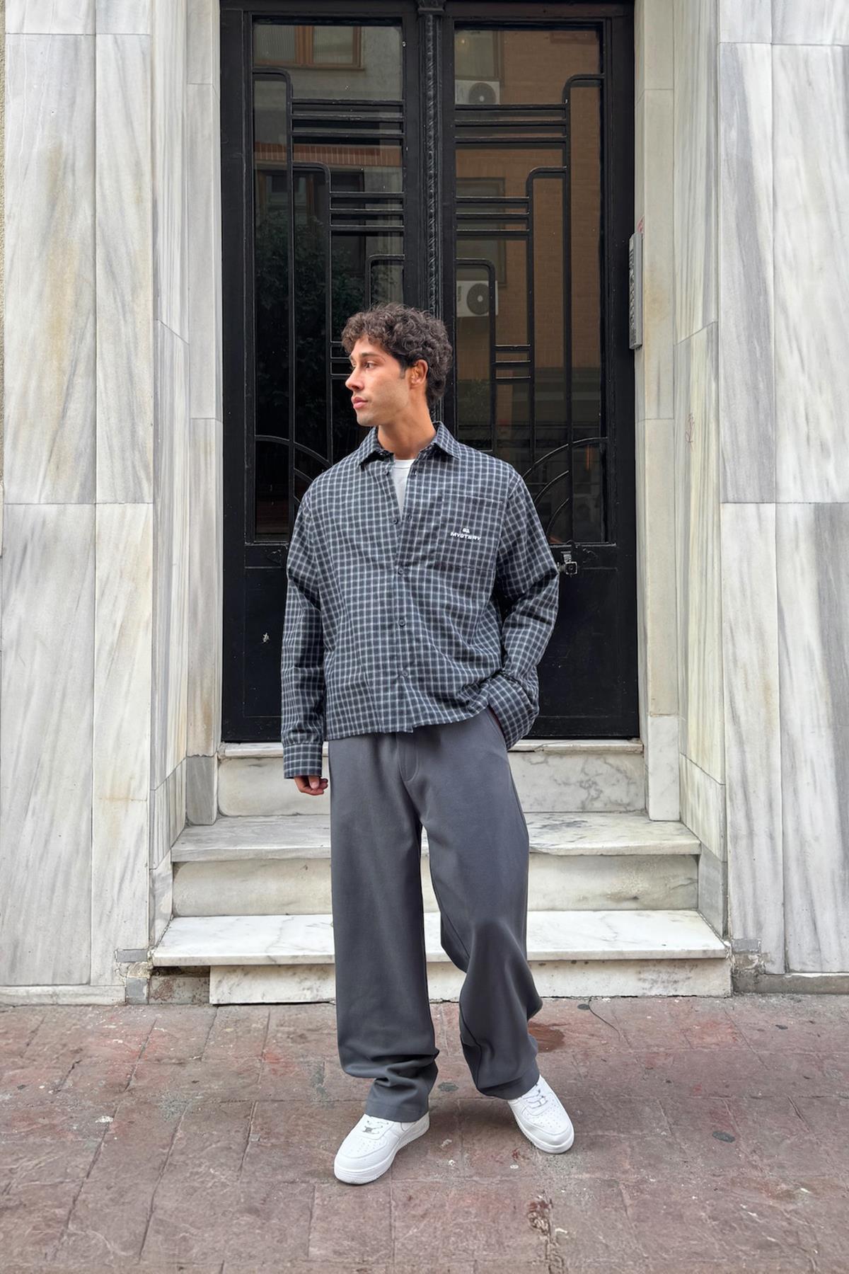 Bel Lastikli Baggy Gabardin Pantolon Gri