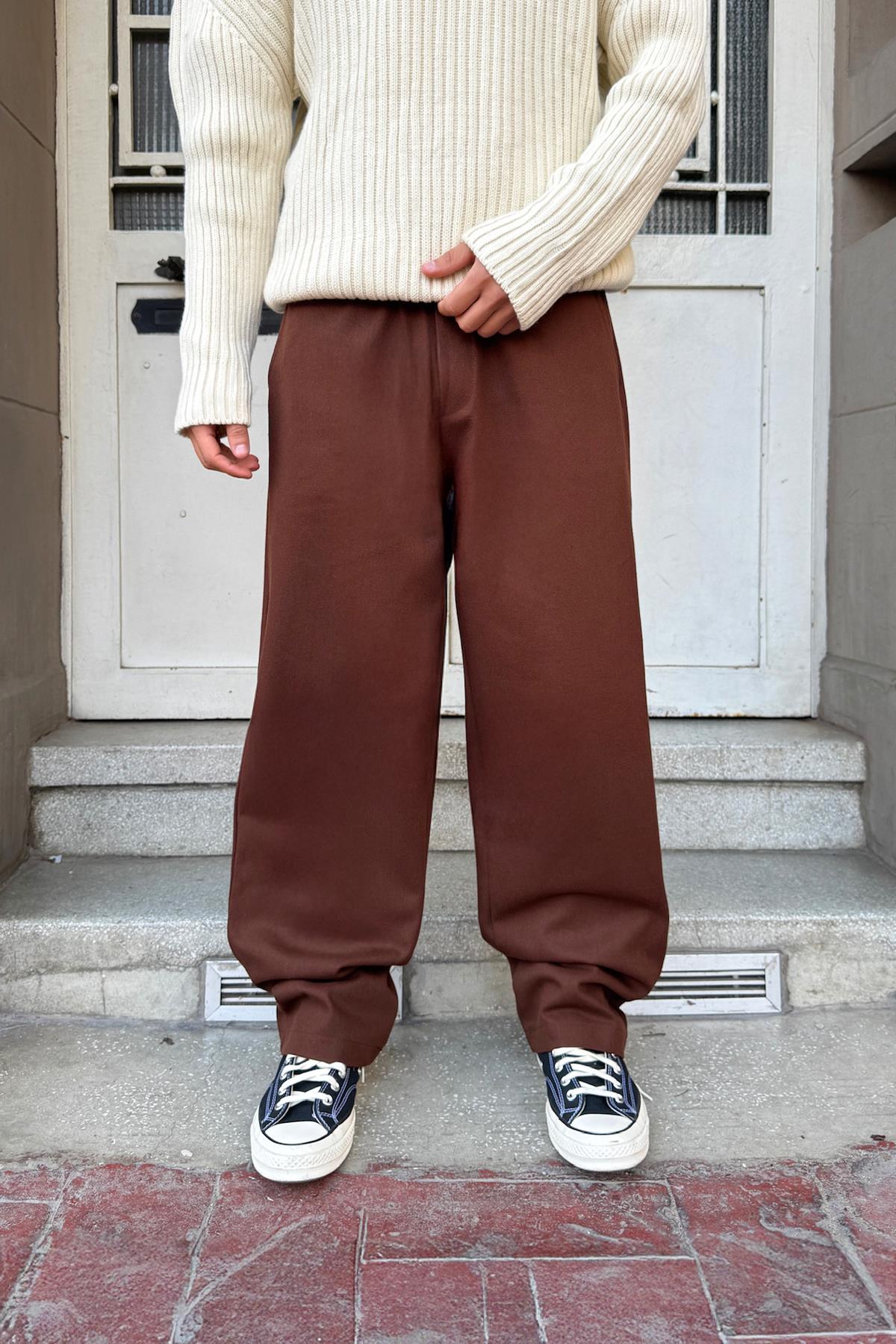 Bel Lastikli Baggy Gabardin Pantolon Kahverengi