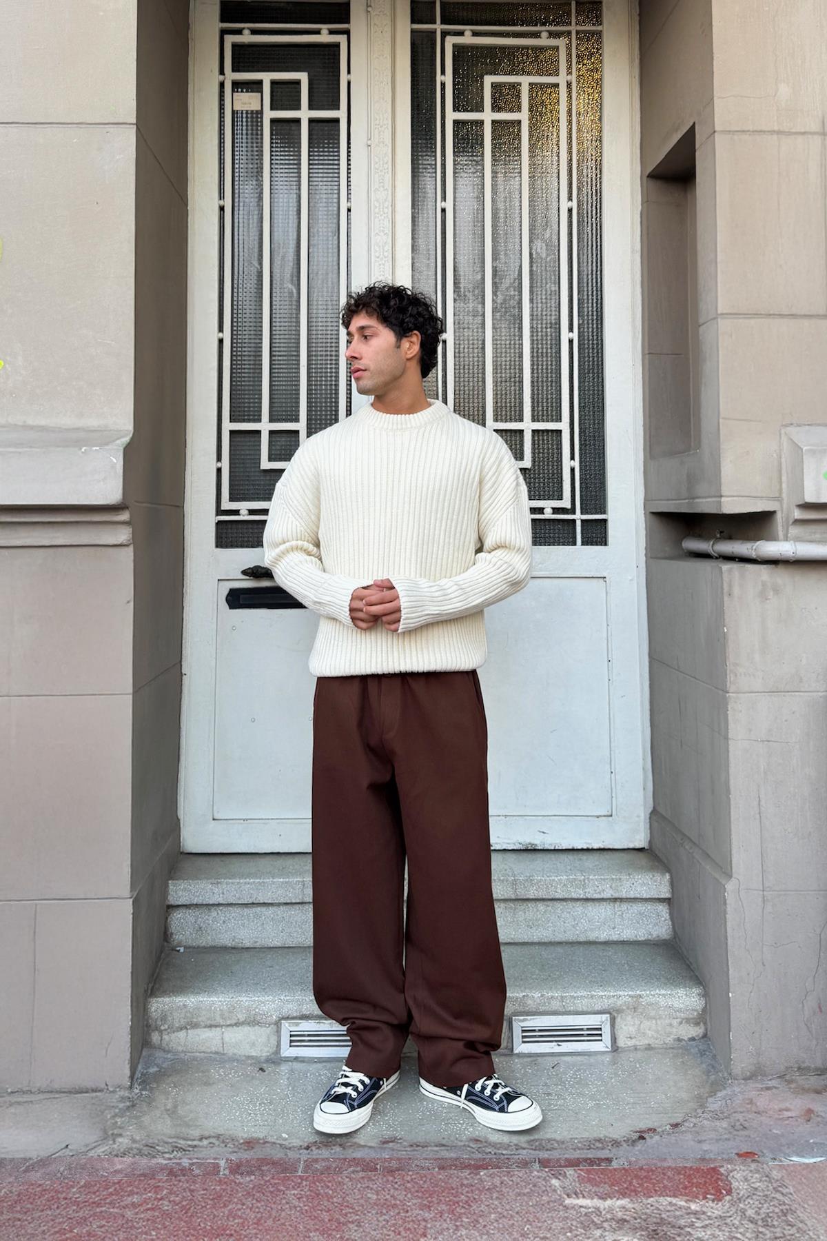Bel Lastikli Baggy Gabardin Pantolon Kahverengi