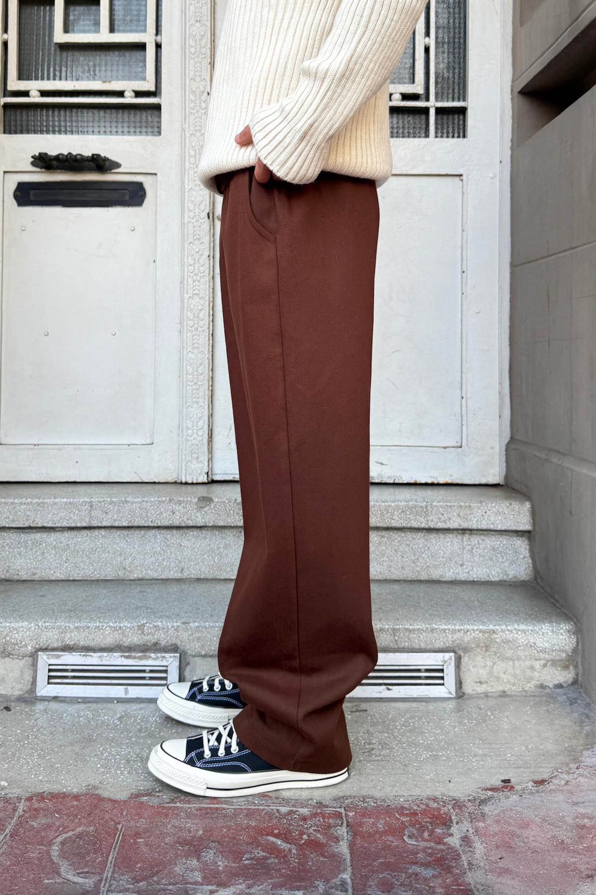 Bel Lastikli Baggy Gabardin Pantolon Kahverengi