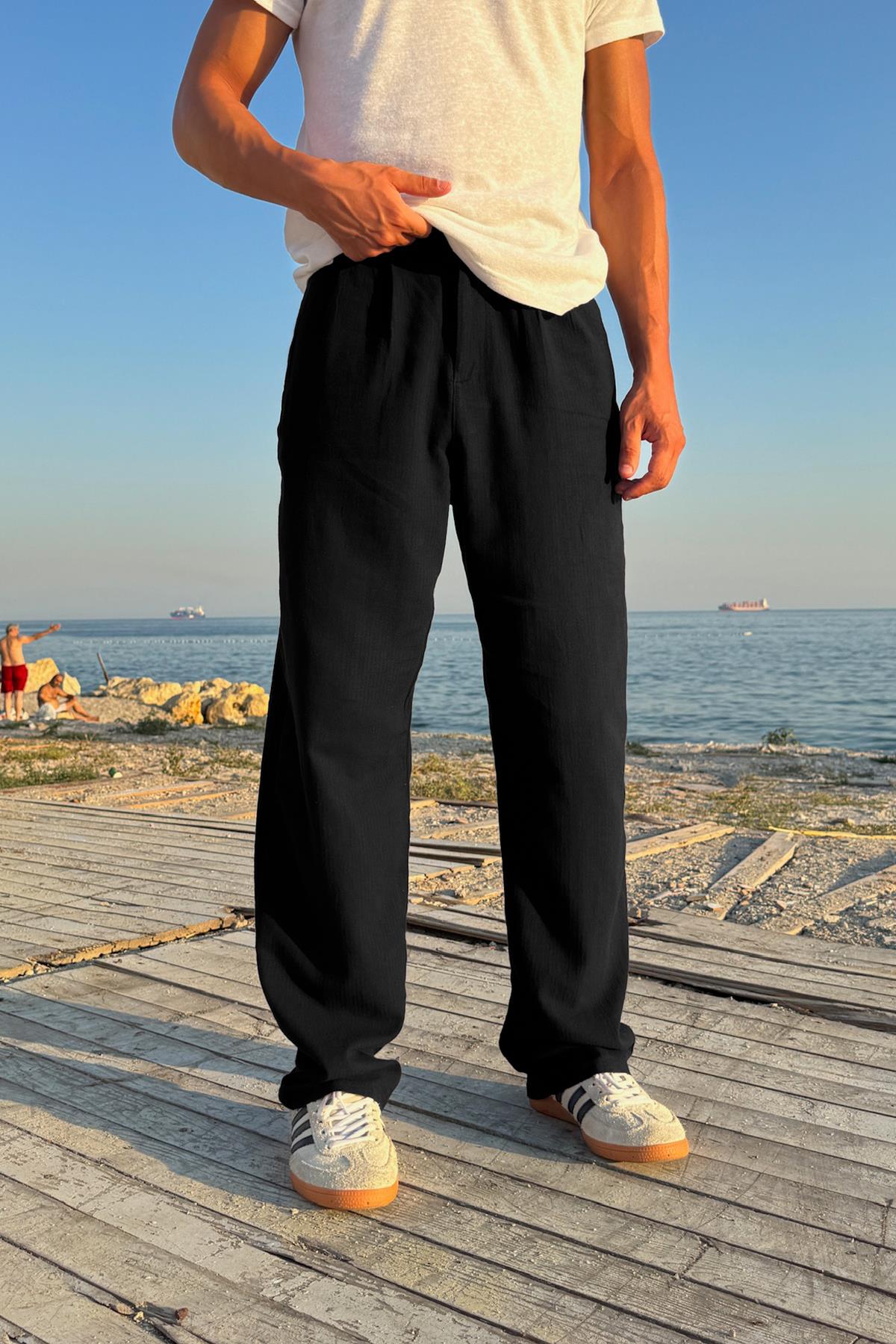 Bel Lastikli Keten Pantolon