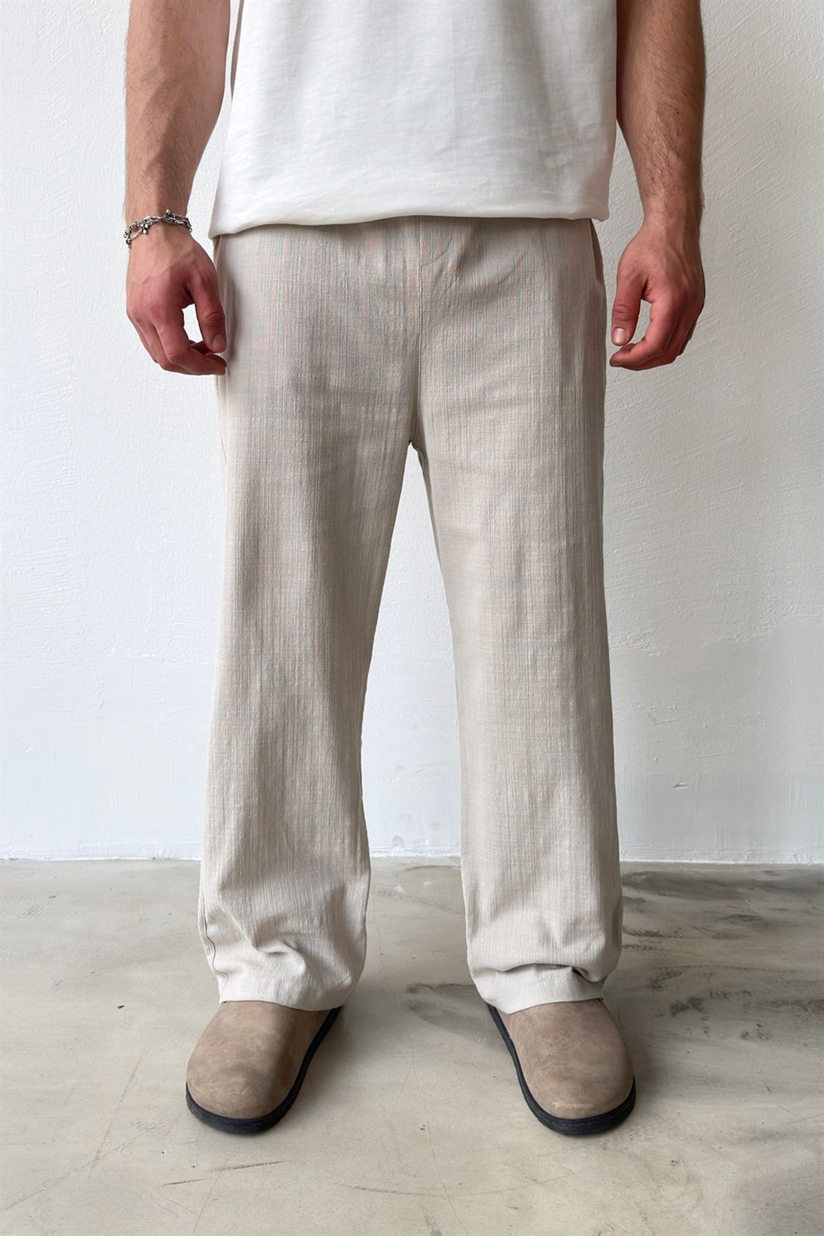 Bel Lastikli Keten Pantolon